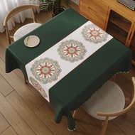 PVC Table Cloth Cover Oil Proof Waterproof Green Geometric Table Cloths Antifouling Cover 140x140CM