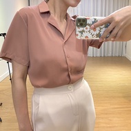 ** 32wardrobe-Textured Suit Collar Short Sleeve Shirt 850a