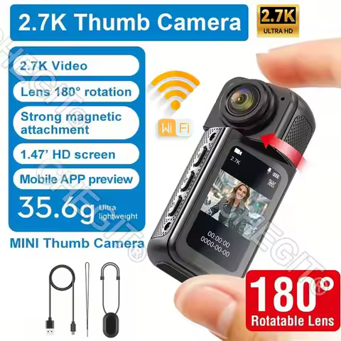 2.7K Wifi Thumb Camera Mini Action Camera 180° Rotate 1080P Sport Cam DV Magnetic Attraction Outdoor