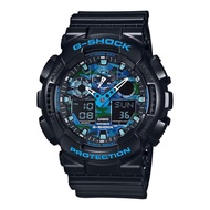 GA100 G Shock GA 100 Black Camouflage Blue Autolight jam tangan lelaki men watch g shock hitam