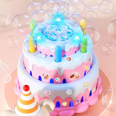 Kids Birthday Cake Bubble Machine Kawaii Electric Toys Flashing Music Automatic Machine Bubble Child