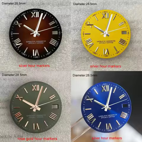 28.5mm nh35 S logo dial rose gold chocolate Roman dial for nh35 movement 60 digit scale Roman date_j