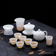 Kotak Hadiah Set Teh Tiga Bakat Teko Porselin Putih Mewah Yangzhi Jade Set Teh Kung Fu Lengkap Tanpa