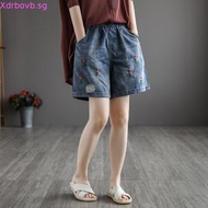 Women's Denim Shorts Korean Style Denim Shorts Thin Denim Shorts Retro Embroidered Wide-