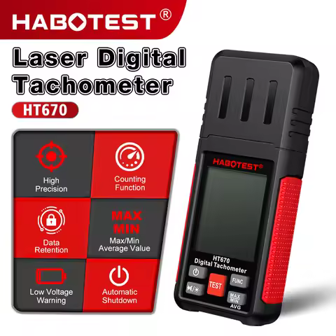 HABOTEST HT670 Digital Laser Tachometer Non-Contact RPM Meter 2.5-99999RPM with LCD Backlight for Mo