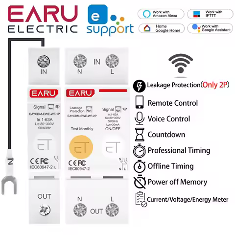 1P+N 2P Din Rail WiFi Smart Energy Meter Power Consumption kWh Leakage Circuit Breaker Timer Switch