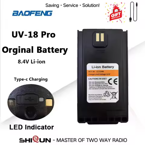 Baofeng Original UV-18 Pro High Capacity Li-ion Battery DC8.4V Type-c Charging for Two Way Radio UV1