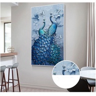Lukisan Diamond 5D dengan Gambar Dua Burung Merak Warna Biru