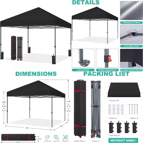 Quick Setup 10x10 Beach Canopy Tent, One Touch Open, White
