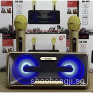 [In stock]Usb SDRD SD-301 Wireless Bluetooth Dual Microphone Karaoke Portable 3D Stereo Speaker