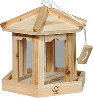 dobar® Hexagonal Small Bird House Made of Coniferous Wood, Natural-Coloured, Weatherproof Varnished 
