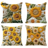 KOWELOSE 1pc/4pcs Linen Pillowcase, Plush Flower Theme Pillow Cover,  45 x 45 Square Breathable  Sun