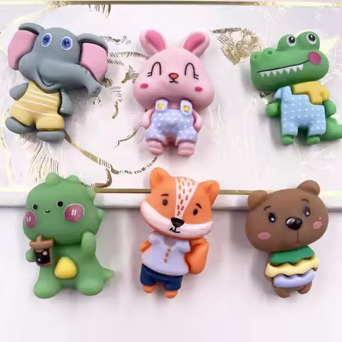 12PCS Resin Lovely Colorful Painted Rabbit Elephant Fox Bear Dinosaur Flatback Stone Figurine DIY Em