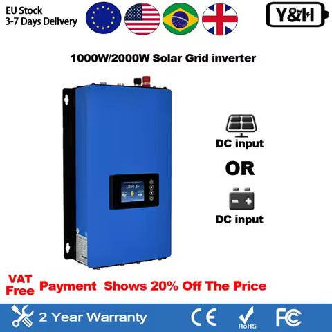 Y&H 1KW 2KW MPPT Solar Inverter With Power limiter for Solar Panel or Battery Discharge DC 25V-60V/D