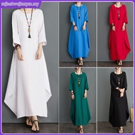Plus Size Dresses Baju Kelawar Solid Color Loose Cotton Linen Kaftan Viral Dubai Lengan Panjang Long
