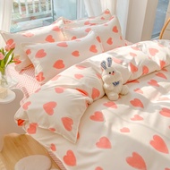 Cute Bedding Set Floral Bedsheet Set Bear Rabbit Print Flat Bedsheet Quilt Cover Set Pillow Cover Single Queen Size Cadar 床单 Pillowcase