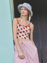 Cider Knitted Scoop Neck Strawberry Crop Cami Top