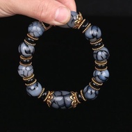Authentic Tibetan three-nine-eye Dzi beads bracelet agate chalcedony Buddhist beads bracelet retro ethnic style jade beads jewelry