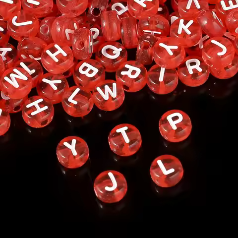 100/300/500 pcs 4x7mm Round Acrylic Red Letter Beads AZ Mixed Loose Beads DIY Bracelet, Necklace, Ke