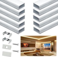 Muzata 2M Silver LED Channel System with Milky White Cover,16mm Wide Aluminum Extrusion Profile Track Diffuser for Tape Strip Light Philips Hue Plus.U Shape,10Pack 6.6Ft U102 2M WW, LU2 LP1 L2M