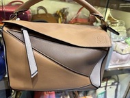 95%新 Loewe Puzzle Small bag 灰併杏色斜咩袋