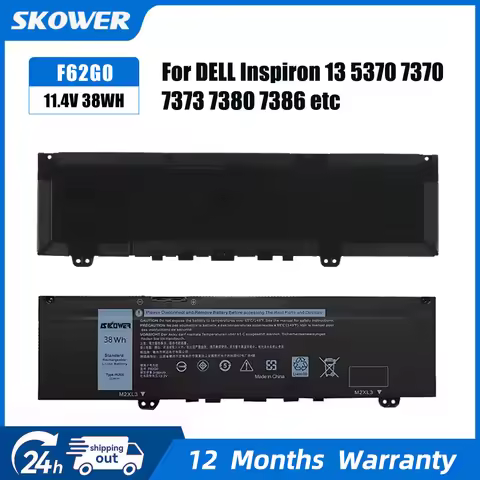 SKOWER 38Wh F62G0 Laptop Battery for Dell Inspiron 13 7000 7373 7386 2-in-1 7370 7380 P83G P87G P91G
