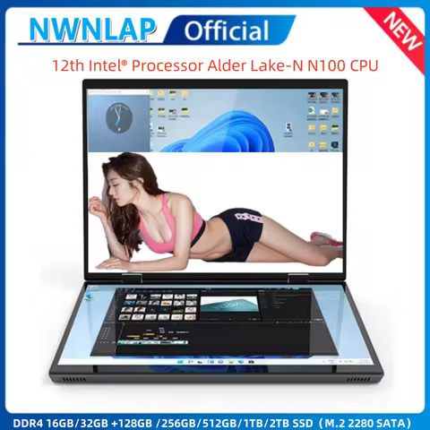 Intel N100 Processor 14“+14” touch Dual Screen Laptop Gaming Laptop DDR4 16GB/32GB 128G - 1TB 2TB SS