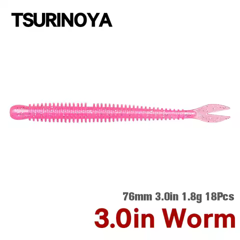 TSURINOYA Soft Bait Fishing Lure FLAME 3.0in 1.8g 18pcs Silicone Worm Bass Pike Light Game Fishing R