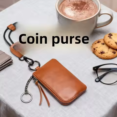 2026 Leather Texture Neck Change Bag, Small Storage Change Card Bag with Key Ring, Soft Leather Mini