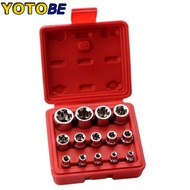 14PCS E-Torx Star Socket Set 1/4" 3/8" 1/2" Bits Drive E4-E24 Female Torx Socket Insert Nut Handheld