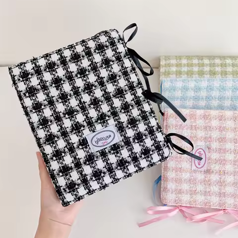Simple Woolen Lattice Photo Album With 10Pcs Sleeves Kpop Bandage Ribbon Binder Photocards Collect B