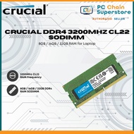 Crucial 8GB / 16GB / 32GB DDR4 3200Mhz CL22 SODIMM RAM for Laptop
