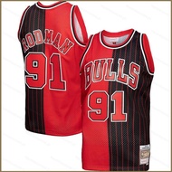 SQ4 NBA Rodman Bulls Retro Jersey Red Splicing Basketball Sports Vest Unisex Plus Size QS4