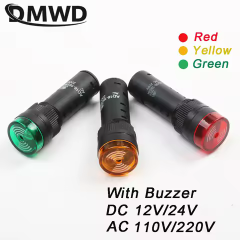1Pcs AD16-16SM 16mm 12V 24V 110V 220V Flash Signal Light Red warning Buzzer Beep Alarm industrial pl