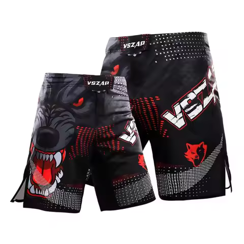 Vszap Midnight Wolf King Combat Sports Boxing Bermuda Shorts For Wear-Resistant Training, Martial Ar