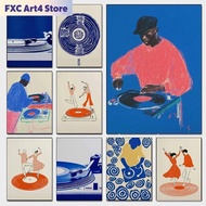 Modern Pop Record Player Music Posters DJ Hip Hop Dancing Couple Prints Canvas Painting Wall Art Pic