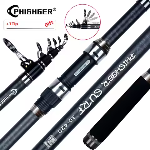 PHISHGER Telescopic Surf Spinning Rod 3.6/4.2/4.5m Power80-150g 30T Carbon Travel Surfcasting Shore 