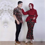 Baju Couple Batik Modern Busana Muslim Kebaya Batik Cp Anisha Marun