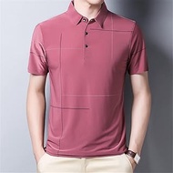 WZHZJ Slim Striped Polo Shirt Breathable Short Sleeve Men Fashion Business Casual Big Size Polo Shirt Men Short Sleeve Tops (Color : Pink, Size : M code)
