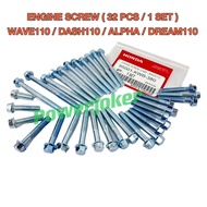 WAVE110/WAVE DASH 110/EX5 DREAM 110/ALPHA CX (32 PCS/1 SET) ENGINE SCREW COMPLETE ENJIN COVER SKREW 