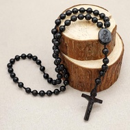 Catholic Rose Rosary Necklace-8/10mm Beads-Ebony Virgin Child Classic (Blue Packet)