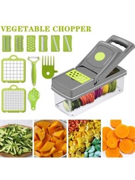 8刀片的蔬菜切割器,多功能洋蔥切碎機,蔬菜切割機帶有大容量容器的手動切割器,適用於蔬菜、洋蔥、番茄等的重複使用