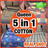 QUEEN Cadar &Selimut Cotton Fitted Bedsheet&Comforter Set 5in1 / Cadar&Selimut Set 5in1 / 床单&被单套装 5i