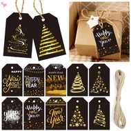 24pcs New Year Eve Decorations Paper Gift Tags, Black Gold Silver New Year Name Tags Label with Stri