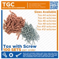 TGC 100SETS Tox with Metal Screw or Tox Screw 4 5 6 8 10 12 Tox with Screw / Expansion Plug / Tox Wa