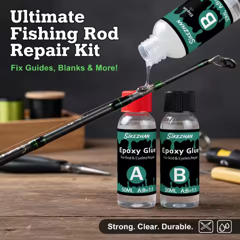 Fishing Rod Repair Epoxy Glue A+B, Clear 2‑Part Adhesive for Guides/Eyelets/Tip‑Top, Strong Bond, Wa
