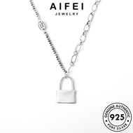 AIFEI JEWELRY For Korean Women Silver Lock Rantai Original 純銀項鏈 Pendant Leher Perak Necklace Sterling Perempuan Chain Simple 925 Accessories N294