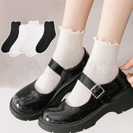 Japanese Style Comfortable Solid Color Cotton Socks Women Breathable Sweat-absorbent Cute Ruffled Mi