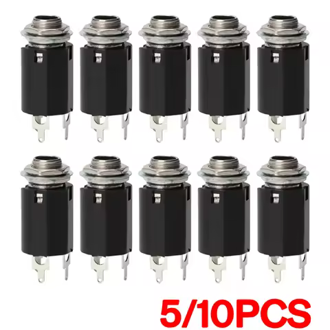 Durable Guitar Stereo Output Plugs Solid 5pcs Guitar EQ Jack Socket 6.35mm Jack Stereo Pickup Female