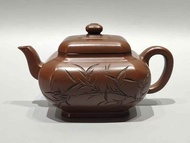 顧景舟一紫砂倭角茶壺 ，淦庭彖刻竹紋 詩句